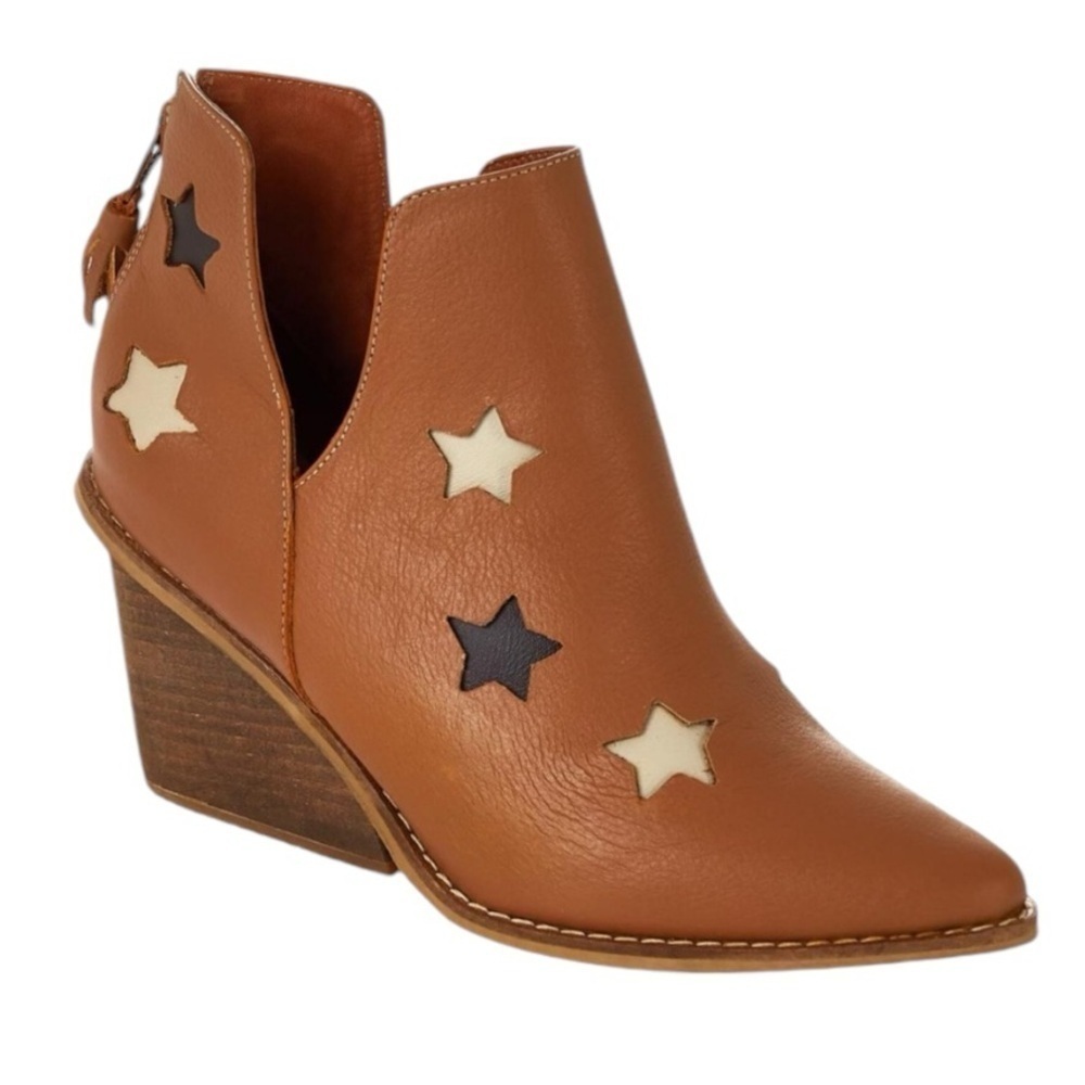 SILVIA COBOS Shoot For The Moon Brown Tan Leather Ankle Boots Size 7
